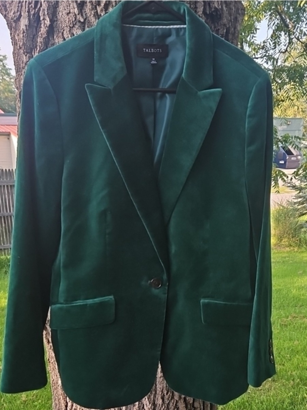 Talbots Forest Green Velvet Blazer, Size 14